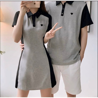 Áo váy cặp thun đôi tình nhân xám phối đen kèm tim xinh xắn - forever couple | tiệm đồ đôi