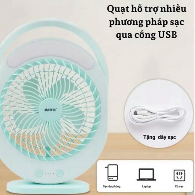 Quạt Sạc Tích Điện Kèm Đèn LED☘️FREESHIP☘️ , 3 chế độ gió đèn led tiện và lợi dùng khi mất điện vừa mát vừa chiếu sáng | BigBuy360 - bigbuy360.vn