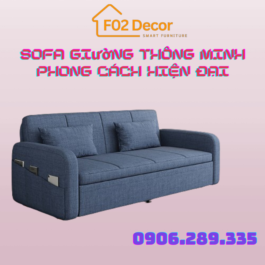 Giường sofa thông minh gấp gọn thành ghế, sofa giường khung thép cacbon có hộc chứa đồ, rộng 1m4-1m6-1m8-2m dài 1m9