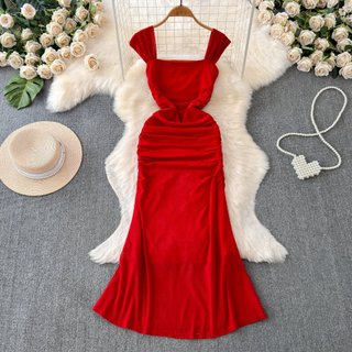 #4860 [Sẵn một số màu] Đầm thời trang nữ Quảng Châu dáng ôm màu trơn đầm hai dây bản to 2 lớp 5 màu freesize