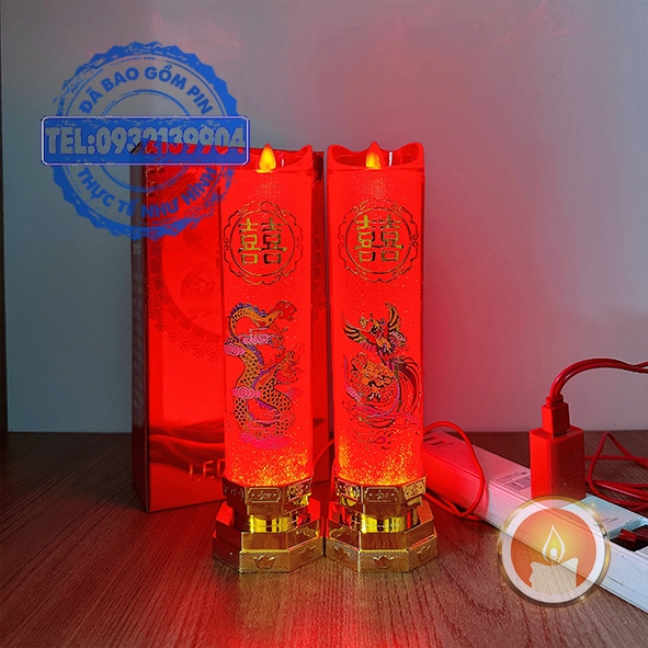Đèn nến cưới song hỷ long phụng điện tử