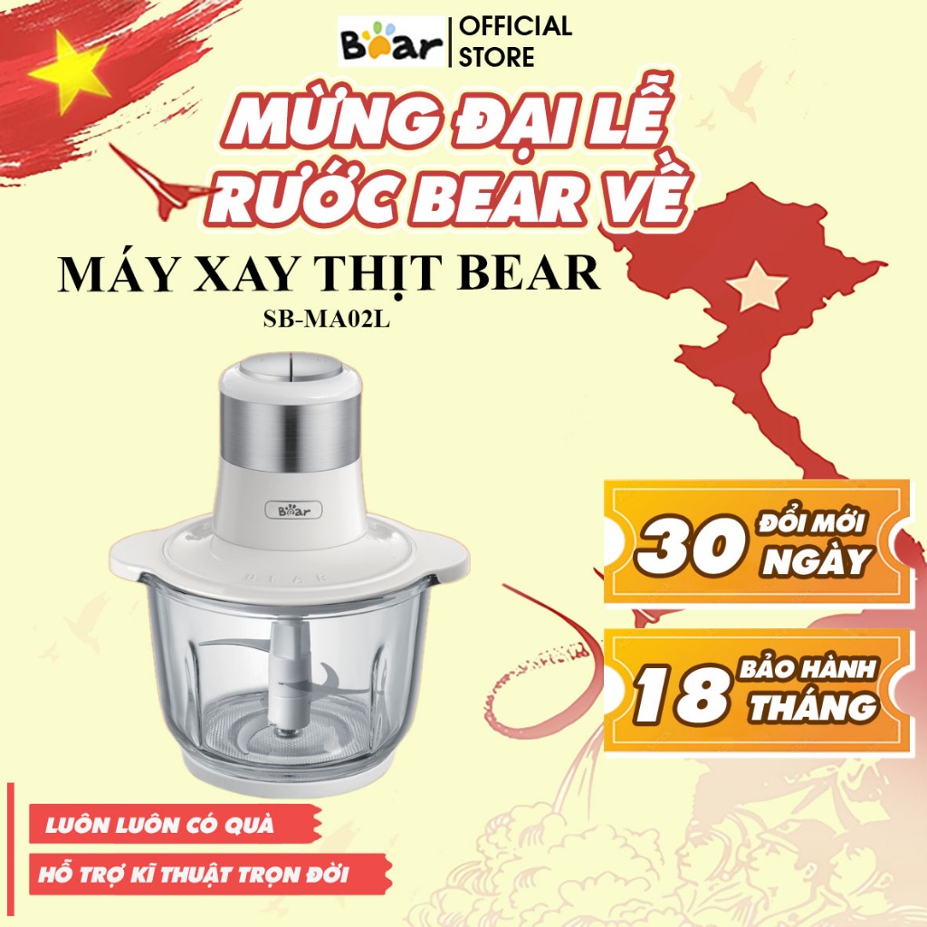 Máy xay thịt Bear 2L SB-MA02L - Lưỡi dao Inox 304 - Cối thủy tinh Borosilicate an toàn - HuDan Việt Nam