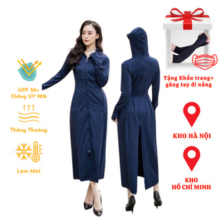 Áo Chống Nắng toàn thân nữ 2 Lớp Dáng Dài Thế Hệ Mới, váy chống nắng choàng liền thân chống tia UV