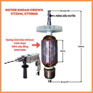 Rotor khoan crown ct2344, ct10065 4 răng 220v - tặng chổi than