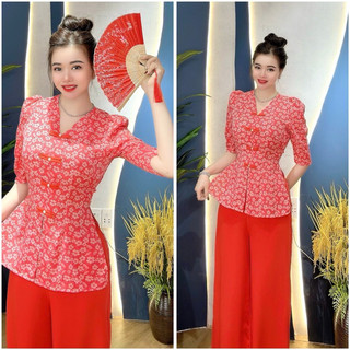 Bộ bà ba cổ tim tay lỡ in 3d