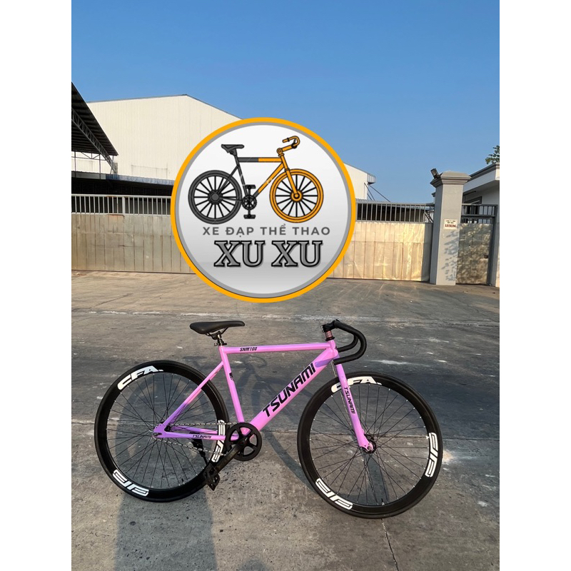 Xe đạp thể thao Single và Fixed gear màu tím, 2 vành đen 4 phân(tặng strap và đồ lắp)