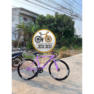 Xe đạp thể thao Single và Fixed gear màu tím, 2 vành đen 4 phân(tặng strap và đồ lắp)