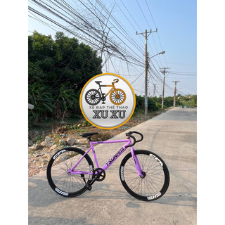 Xe đạp thể thao Single và Fixed gear màu tím, 2 vành đen 4 phân(tặng strap và đồ lắp)