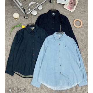 Áo sơ mi jeans demin nữ dài tay thêu ngực