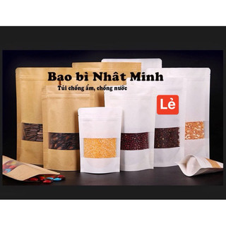Túi zip giấy Kraft màu Nâu,Trắng, Túi zip đựng thực phẩm, đựng bột, hạt, bánh kẹo đủ size