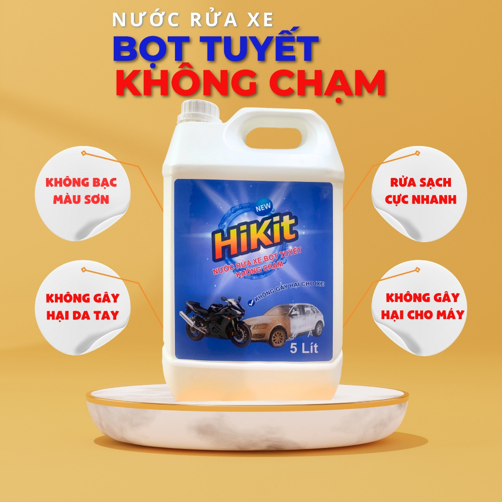 Nước rửa xe Không Chạm Bọt Tuyết HiKit, Nước rửa xe ô tô, xe máy - Can 5 kg