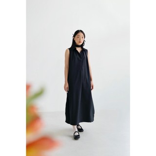 Chicka Chicka - Đầm sơ mi cotton dáng maxi sát nách màu đen