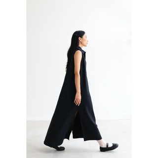 Chicka Chicka - Đầm sơ mi cotton dáng maxi sát nách màu đen