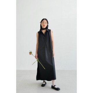 Chicka Chicka - Đầm sơ mi cotton dáng maxi sát nách màu đen