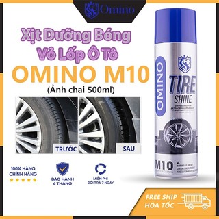 Xịt Dưỡng Bóng Vỏ Lốp Ô Tô OMINO Chính Hãng M10 500ml, Phục Hồi Lốp Xe, Nhựa Đen - Cải Thiện Độ Bóng Tặng Khăn Lau