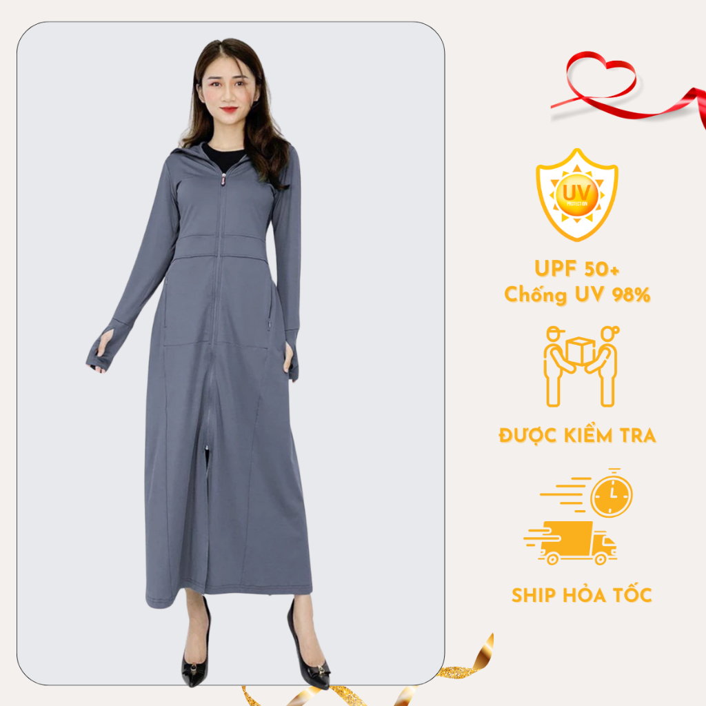 [ Chống Tia UV ] Áo Chống Nắng toàn thân nữ 2 Lớp Tặng kèm khẩu trangCấp Dáng Dài, váy chống nắng vải thông hơi Cấp CN30 | BigBuy360 - bigbuy360.vn