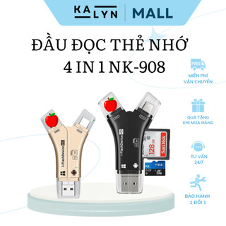 Đầu đọc thẻ nhớ đa năng 4 trong 1 nk-908 ios, type c, micro,cổng usb sd, mac, android