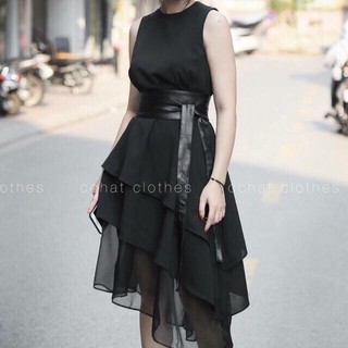Đai váy full da tấm thời thượng - Đai da CChat đen