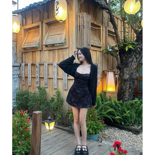 ĐẦM HOA 2S CÚP NGỰC + ÁO KHOÁC CROPTOP CÁNH DƠI