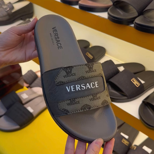 [Đã Khâu] VERSACE Dép Nam Quai Da Bò Cao Cấp Chống Nước,Đế cao su non chống trơn trượt,êm mềm dẻo