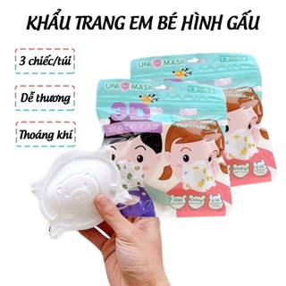  Khẩu trang 3D hình gấu unimask cho bé 0-3 tuổi Unicare mềm mại, thoáng khí, dễ thương