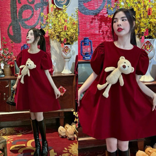 Đầm đỏ suông kèm gấu,đầm nữ cao cấp-cachuashophcm