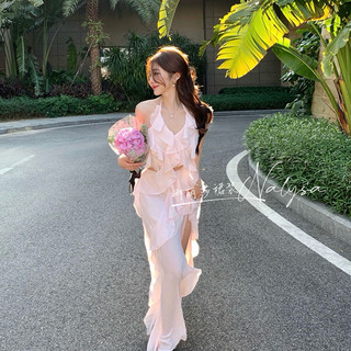 Nalinila Đầm công chúa maxi pinky tiểu thư nhẹ nhàng nàng thơ ngọt ngào xinh đẹp đi biển du lịch chụp hình