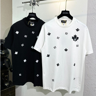 Áo Thun DSQ Nam Chất Liệu Cootong Pha Hai Màu Đen Trắng Họa Tiết Nhiều Chữ D2 Thời Trang Mùa Hè