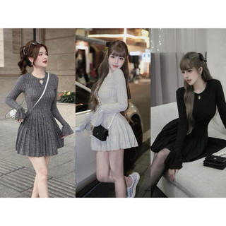 Đầm len đũa xếp ly tay loe
