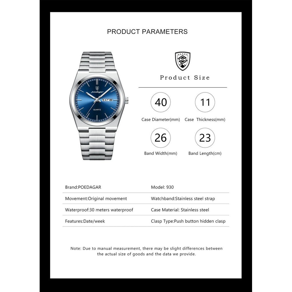 Đồng hồ nam Poedagar 930 PRX chính hãng có lịch thứ, dây thép không gỉ, chống nước, tặng kèm cắt mắt | BigBuy360 - bigbuy360.vn