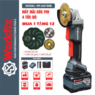 Máy mài, máy cắt dùng pin workfix wf-ag100b pin khủng 15 cell / động cơ không chổi than / 4 cấp tốc độ