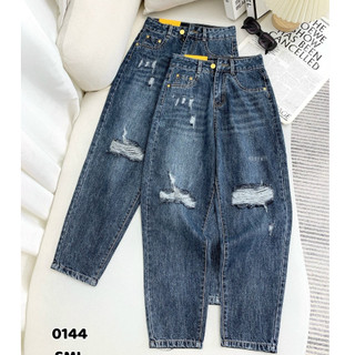 Quần jeans baggy nữ rách xanh cá tính, baggy jeans cạp cao đẹp