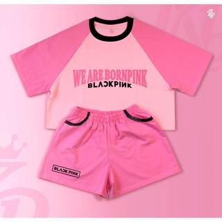 Sét Áo Croptop Black.Pink Form rộng cho Bé gái, Idol_kpop93, Áo croptop Raglan Hồng Đen
