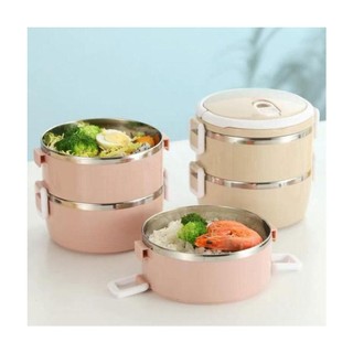 Hộp đựng cơm tròn 2 tầng cặp lồng giữ nhiệt ruột inox