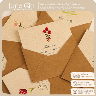 Thiệp giấy kraft hình hoa phong cách vintage quà tặng