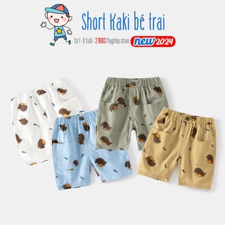 Quần Kaki bé trai WELLKIDS quần đùi cho bé hoạ tiết mặt nhím đáng yêu mẫu mới 2024