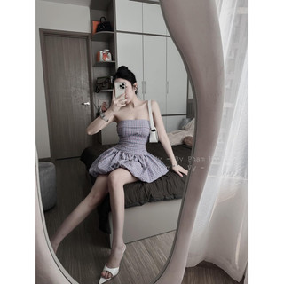 Đầm caro cúp ngực lưng chun💋