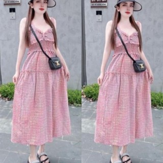 Đầm maxxi caro 2 dây nơ ngực dáng dài đuôi cá