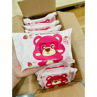 Thùng 10 gói khăn ướt gấu dâu mini