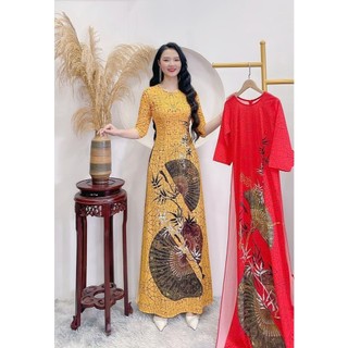 Áo dài họa tiết thổ cẩm cổ tròn tay lở đủ size 3 màu