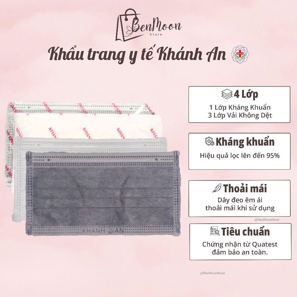 [BÁN LẺ GIÁ SỈ] 10 cái Khẩu Trang Y Tế Cao Cấp Khánh An 4 Lớp Kháng Khuẩn Chống Bụi - Màu Trắng/Xám/Xanh