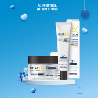 Combo kem dưỡng ngày đêm dưỡng sáng da Melas2x Prettyskin