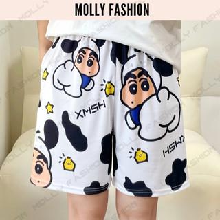 Quần Short hoạt hình Unisex BÒ SỮA SHIN ❤️ Quần đùi nam nữ mặc nhà Freesize 38-80kg Molly Fashion