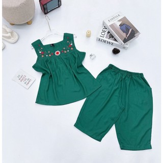 Bộ lững thêu cổ vuông chất tole lanh hàng VNXK