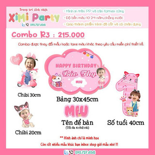 Set combo hình chibi trang trí sinh nhật cho bé