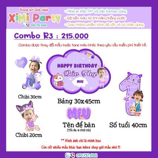 Set combo hình chibi trang trí sinh nhật cho bé