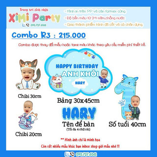 Set combo hình chibi trang trí sinh nhật cho bé
