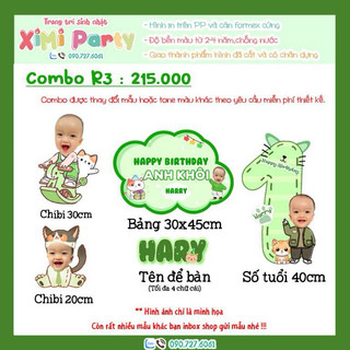 Set combo hình chibi trang trí sinh nhật cho bé