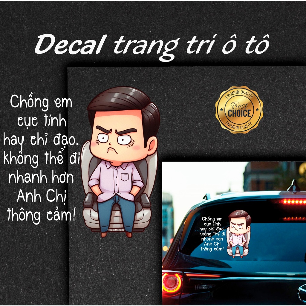 Decal dán xe ô tô, tem dán xe hơi, sticker xe o to - Chồng cục tính - đồ chơi phụ kiện trang trí ô tô - Mày mò Store