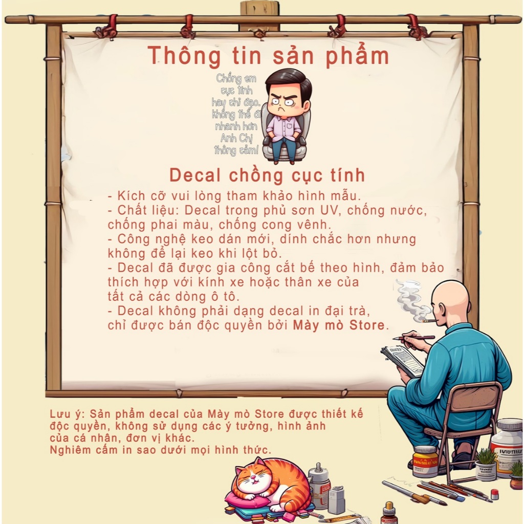 Decal dán xe ô tô, tem dán xe hơi, sticker xe o to - Chồng cục tính - đồ chơi phụ kiện trang trí ô tô - Mày mò Store